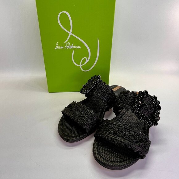 Sam Edelman Elisa Raffia Slide Sandals Size 6.5M Black Chic Summer Slides - Picture 1 of 16